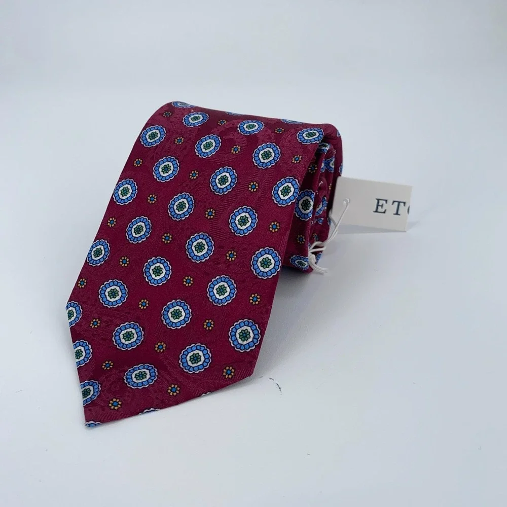 Eton Tie Mens‎ One Size Maroon Floral Silk Classic Fit Necktie Italy Made